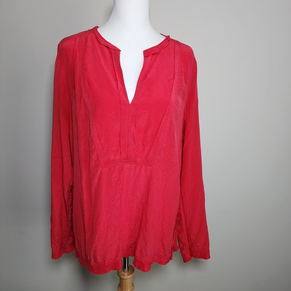 BCBG Maxazria 100% Silk Blouse Womens Large Fuchsia Long Sleeve Beachy Top Work - Picture 1 of 16